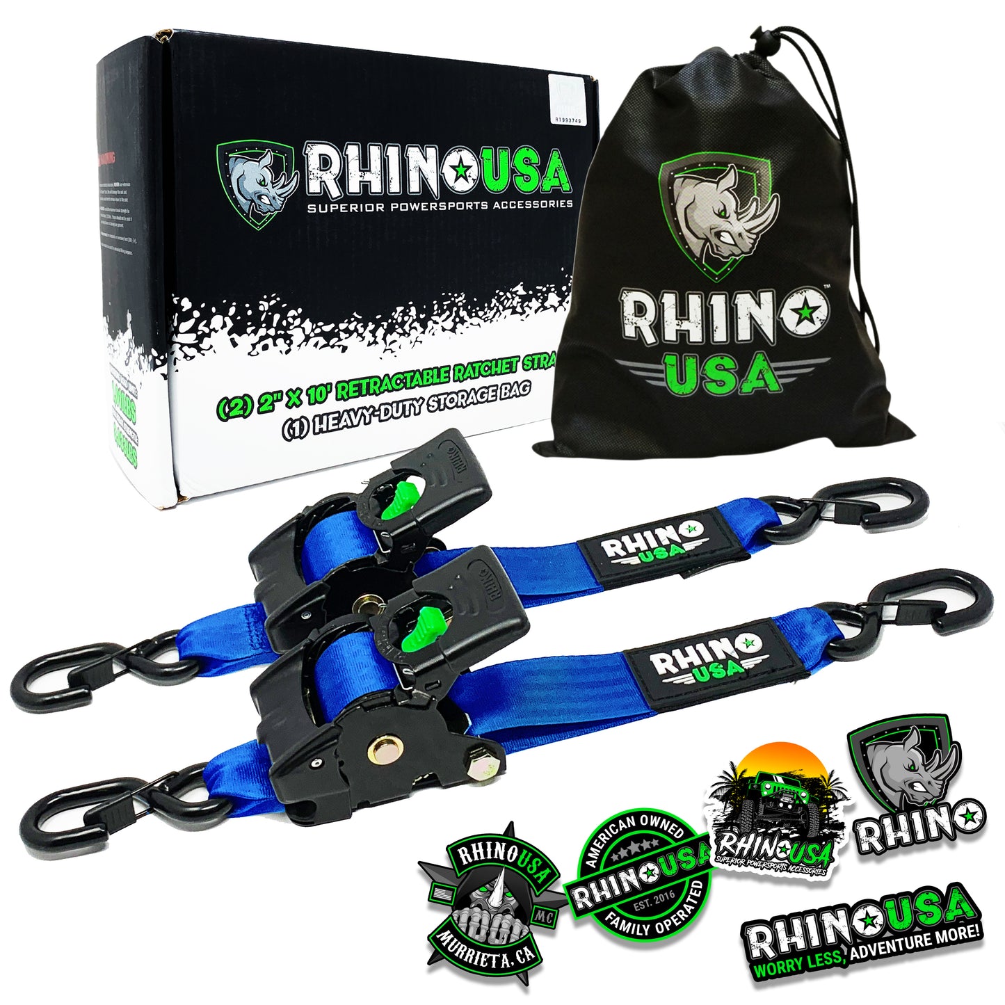 2" x 10' Retractable Ratchet Straps (2-Pack)
