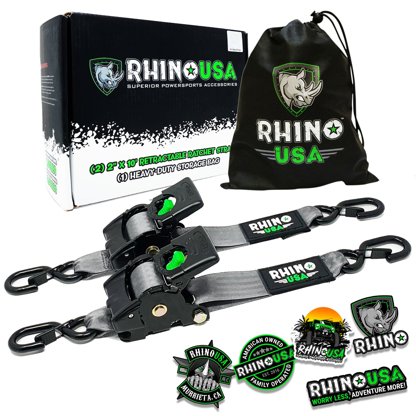2" x 10' Retractable Ratchet Straps (2-Pack)