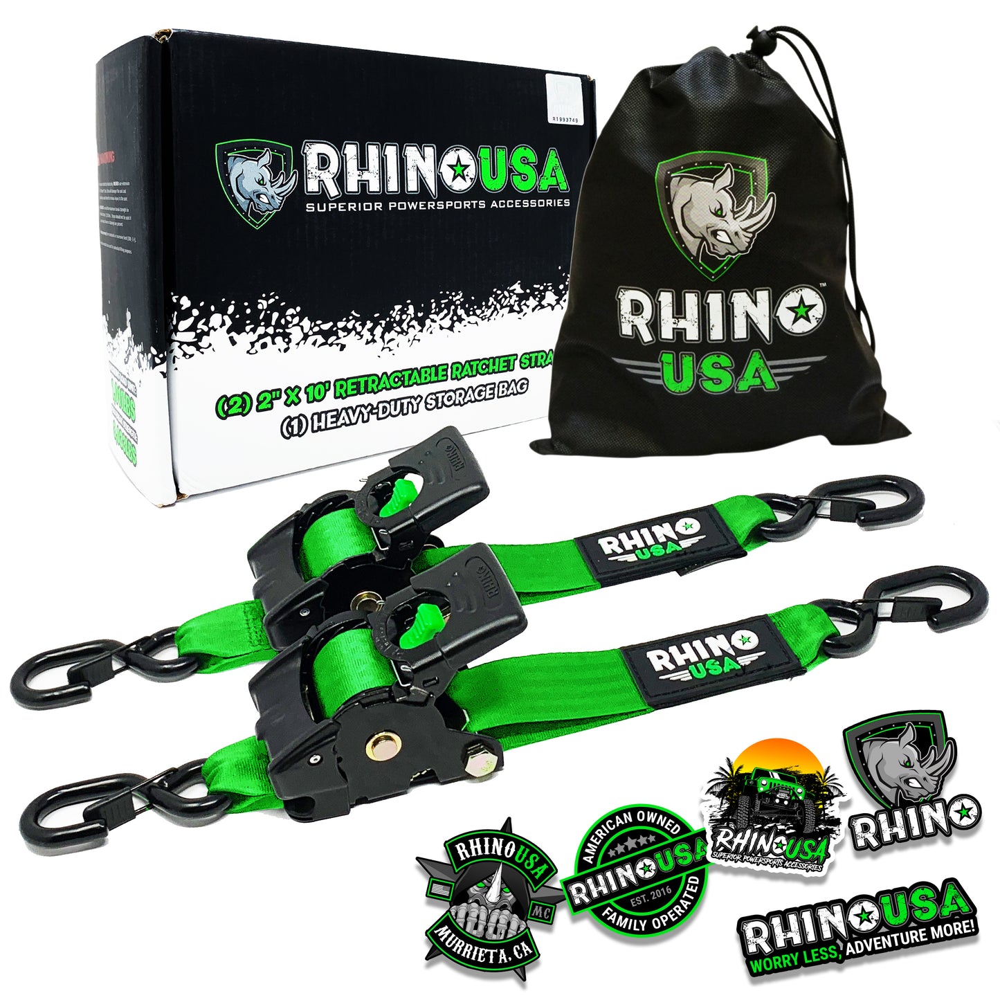 2" x 10' Retractable Ratchet Straps (2-Pack)