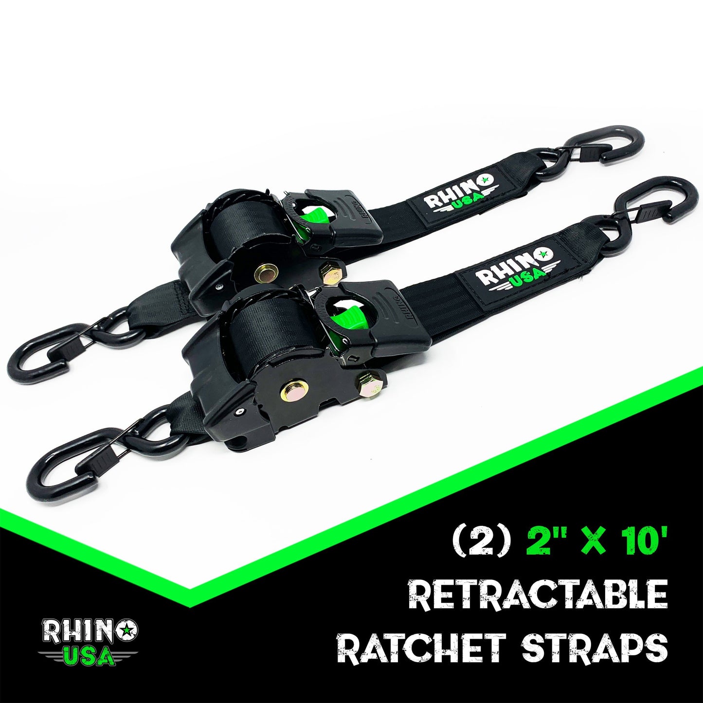 2" x 10' Retractable Ratchet Straps (2-Pack) Tie-Down Straps Rhino USA