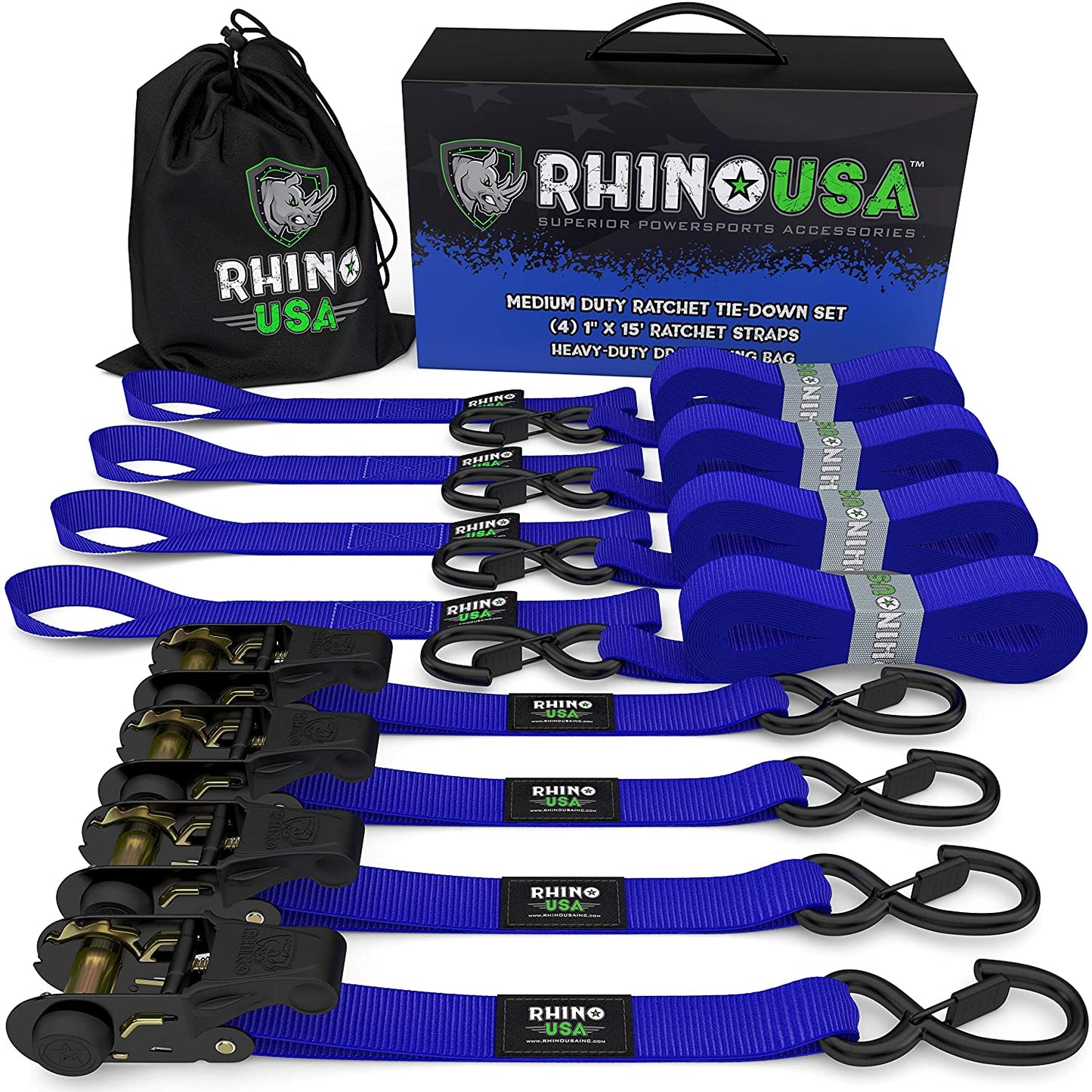 1" x 15' Ratchet Tie-Down Set (4-Pack) Rhino USA, Inc.