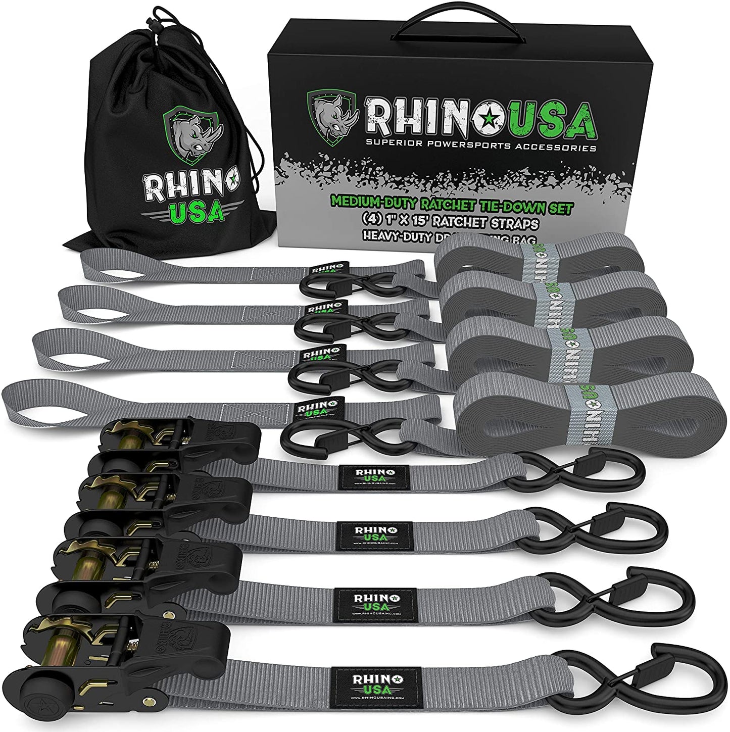 1" x 15' Ratchet Tie-Down Set (4-Pack) Rhino USA, Inc.