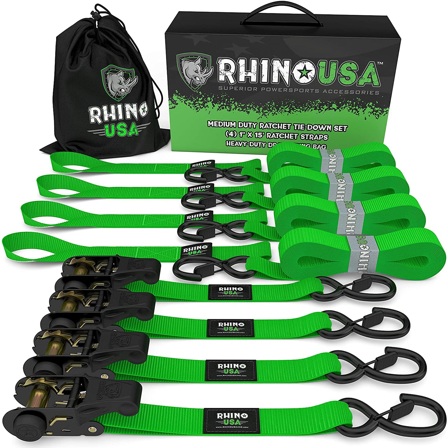 1" x 15' Ratchet Tie-Down Set (4-Pack) Rhino USA, Inc.