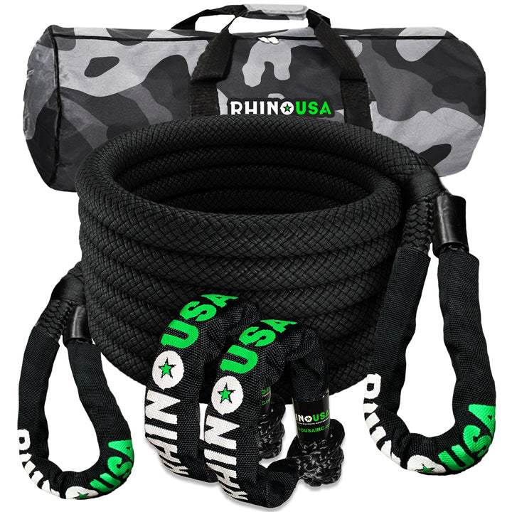 Rhino USA 7/8in x 30ft Kinetic Rope Recovery Kit w/Soft Shackles Black