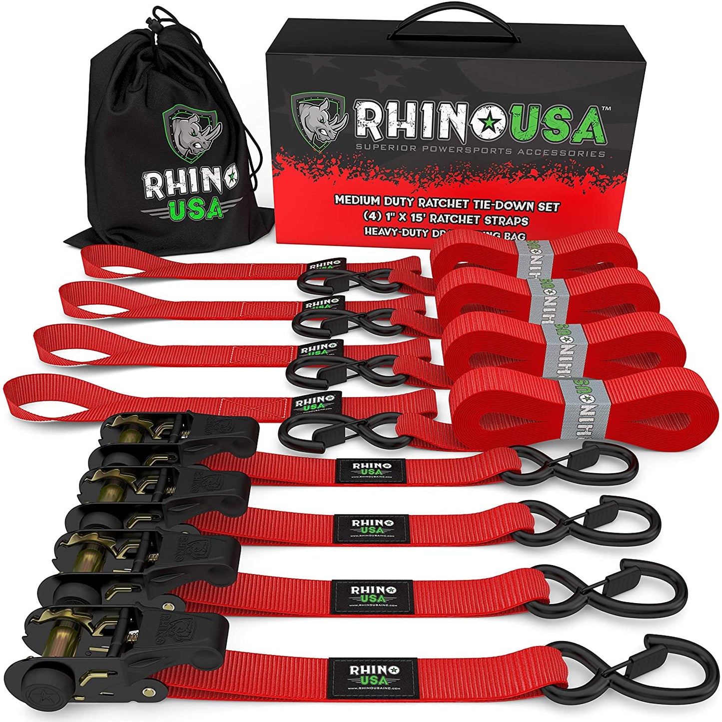 1" x 15' Ratchet Tie-Down Set (4-Pack) Rhino USA, Inc.