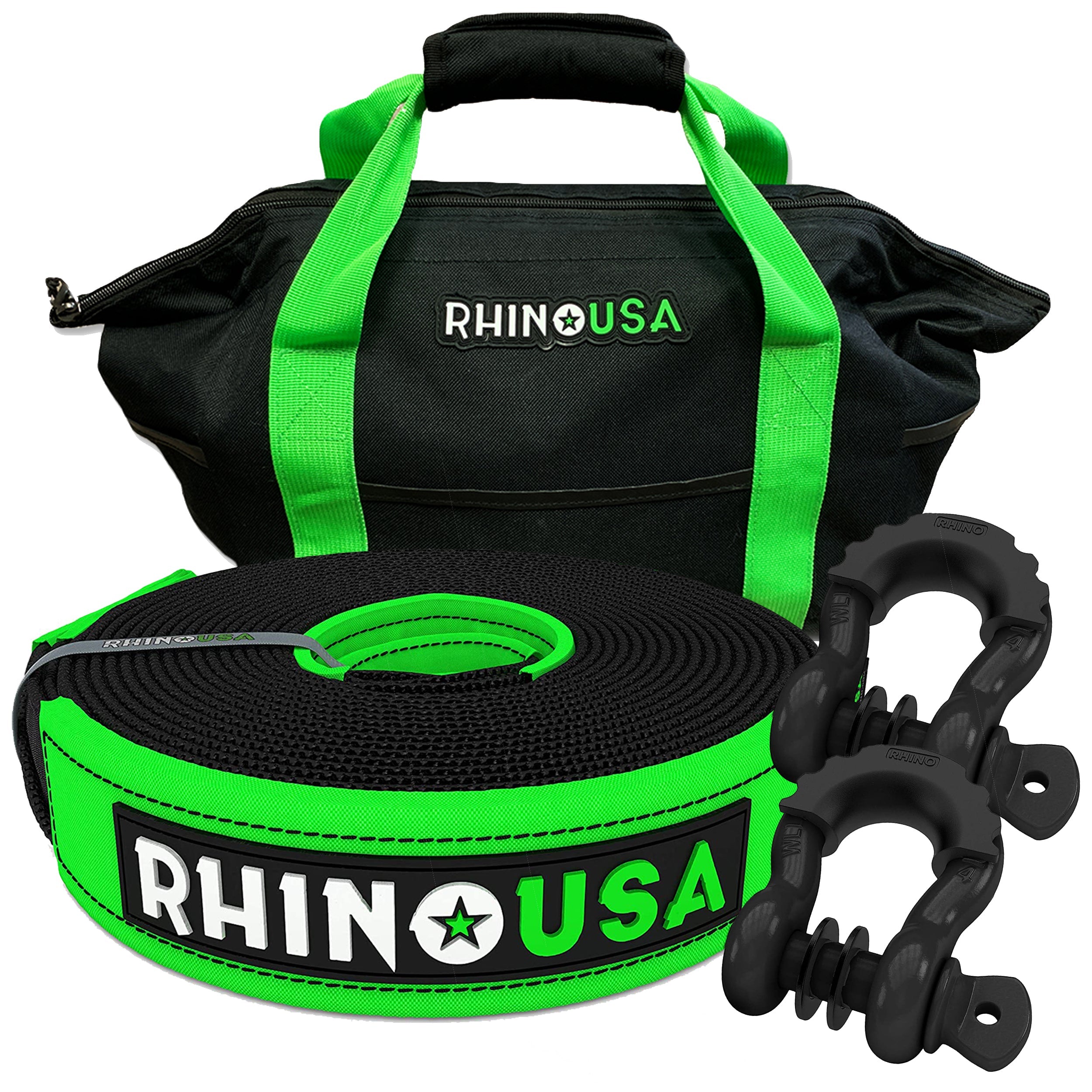 Rhino USA Recovery Bundle - Tow Strap, D-Ring Shackles & Hitch Receiver For Vehicle Recovery