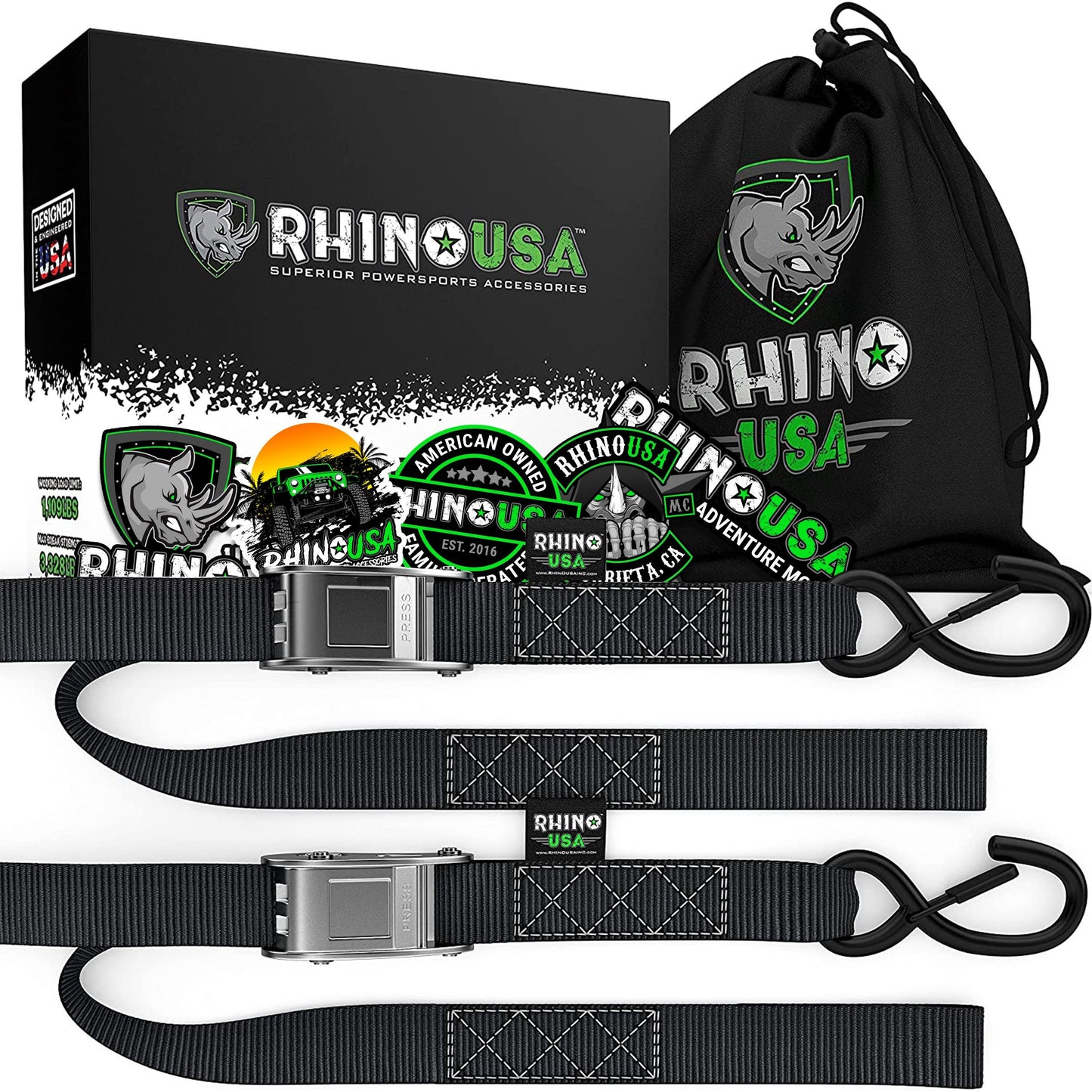 1.5" x 8' Cambuckle Tie-Down Straps (2-Pack) Rhino USA, Inc. Black