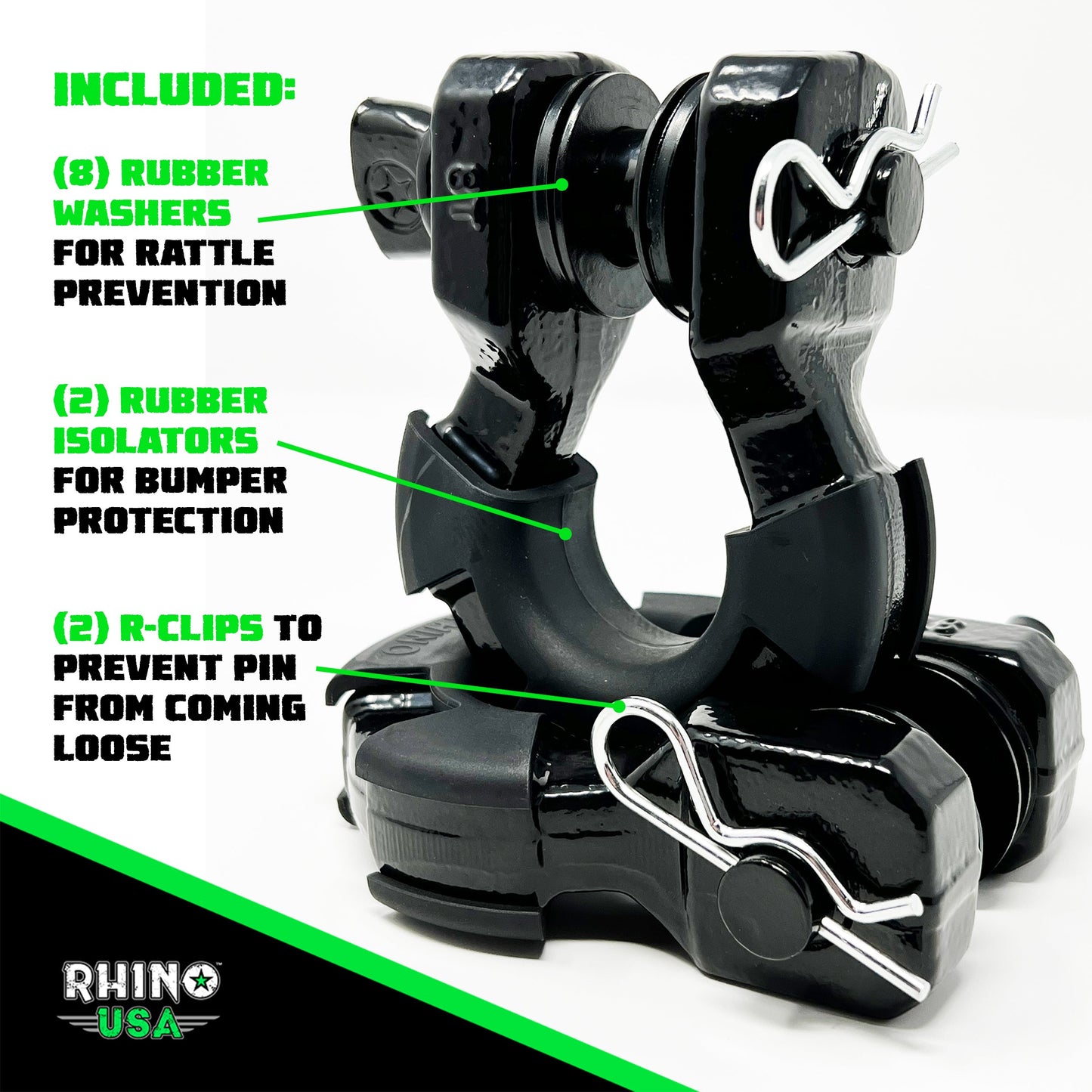8 Ton Super Shackles w/ Isolators Recovery Rhino USA