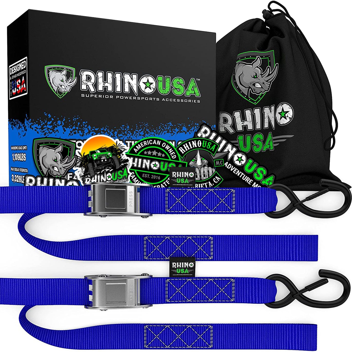 1.5" x 8' Cambuckle Tie-Down Straps (2-Pack) Rhino USA, Inc. Blue