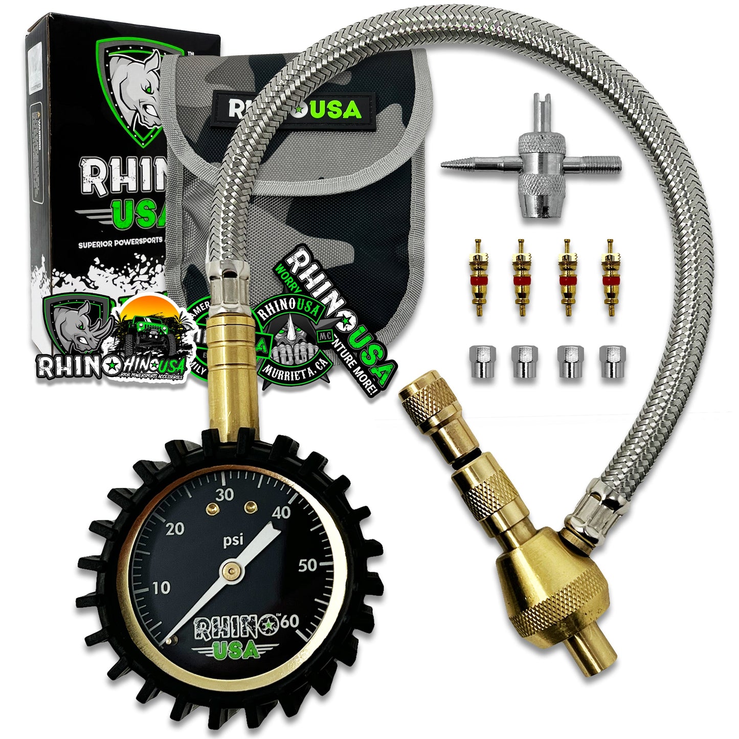 60PSI Tire Deflator Gauge Tire Pressure Gauges Rhino USA