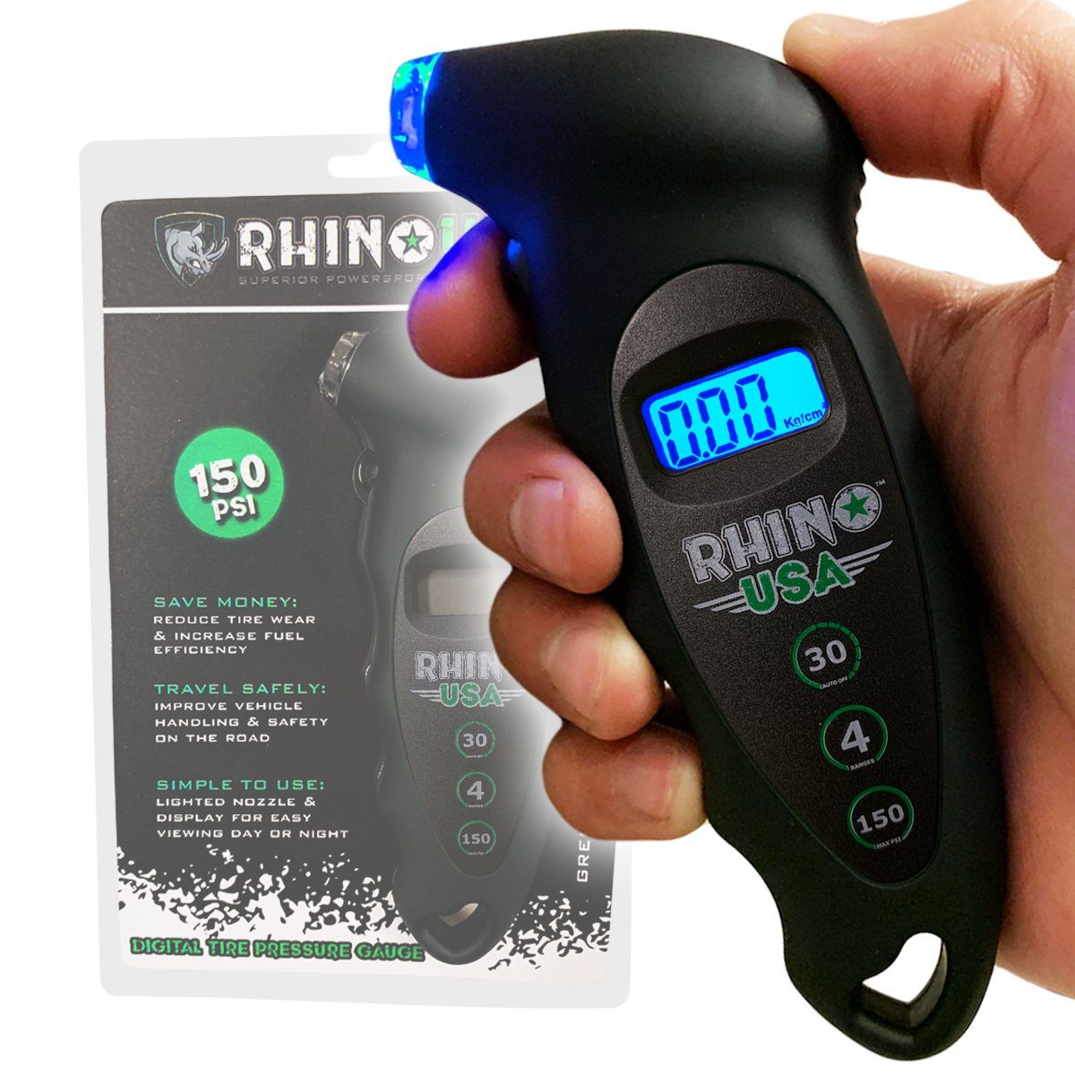 150 PSI Digital Tire Gauge Gauges Rhino USA, Inc. Black/Black