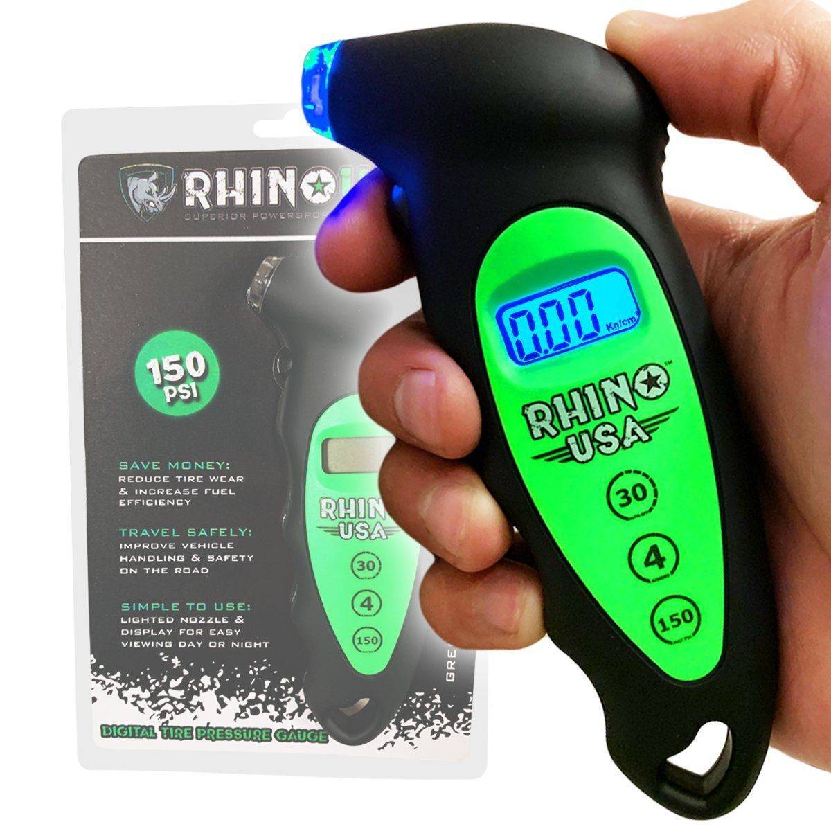 150 PSI Digital Tire Gauge Gauges Rhino USA, Inc. Black/Green