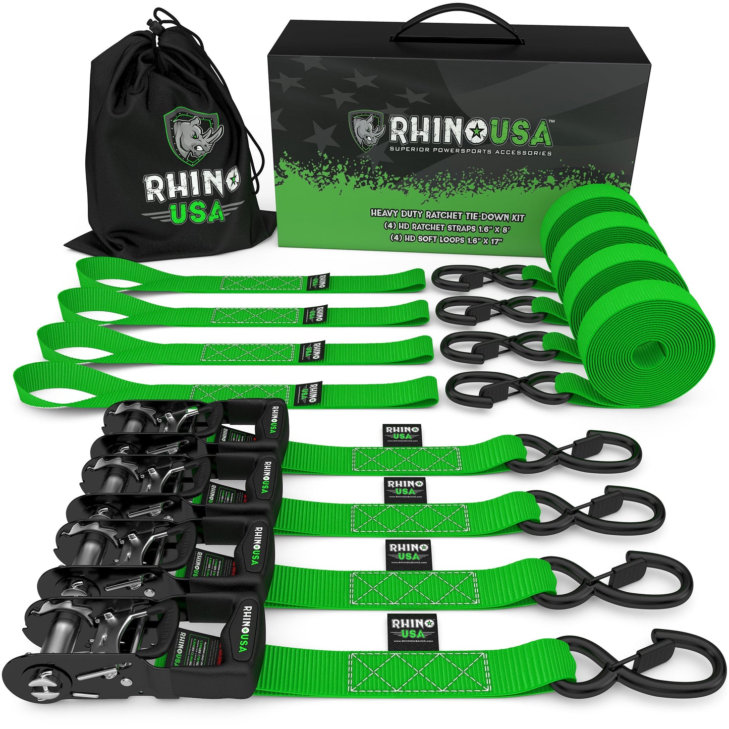 1.6" x 8' HD Ratchet Tie-Down Set (4-Pack) Tie-Down Straps Rhino USA, Inc.