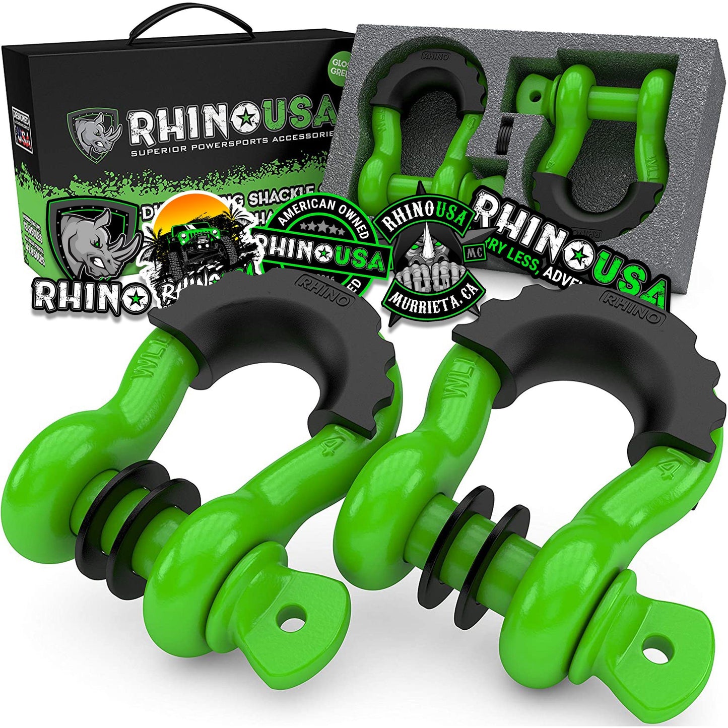 3/4" D-Ring Shackle Set (2-Pack) Recovery Rhino USA, Inc. Gecko Green