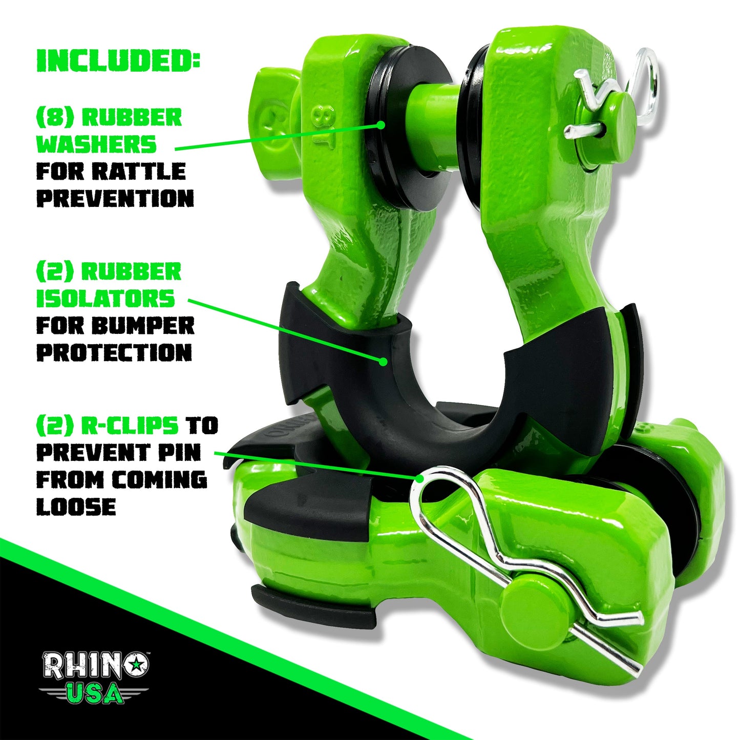 8 Ton Super Shackles w/ Isolators Recovery Rhino USA