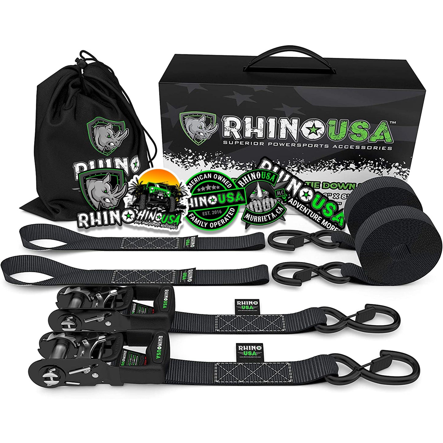 1.6" x 8' HD Ratchet Tie-Down Set (2-Pack) Tie-Down Straps Rhino USA, Inc. Black