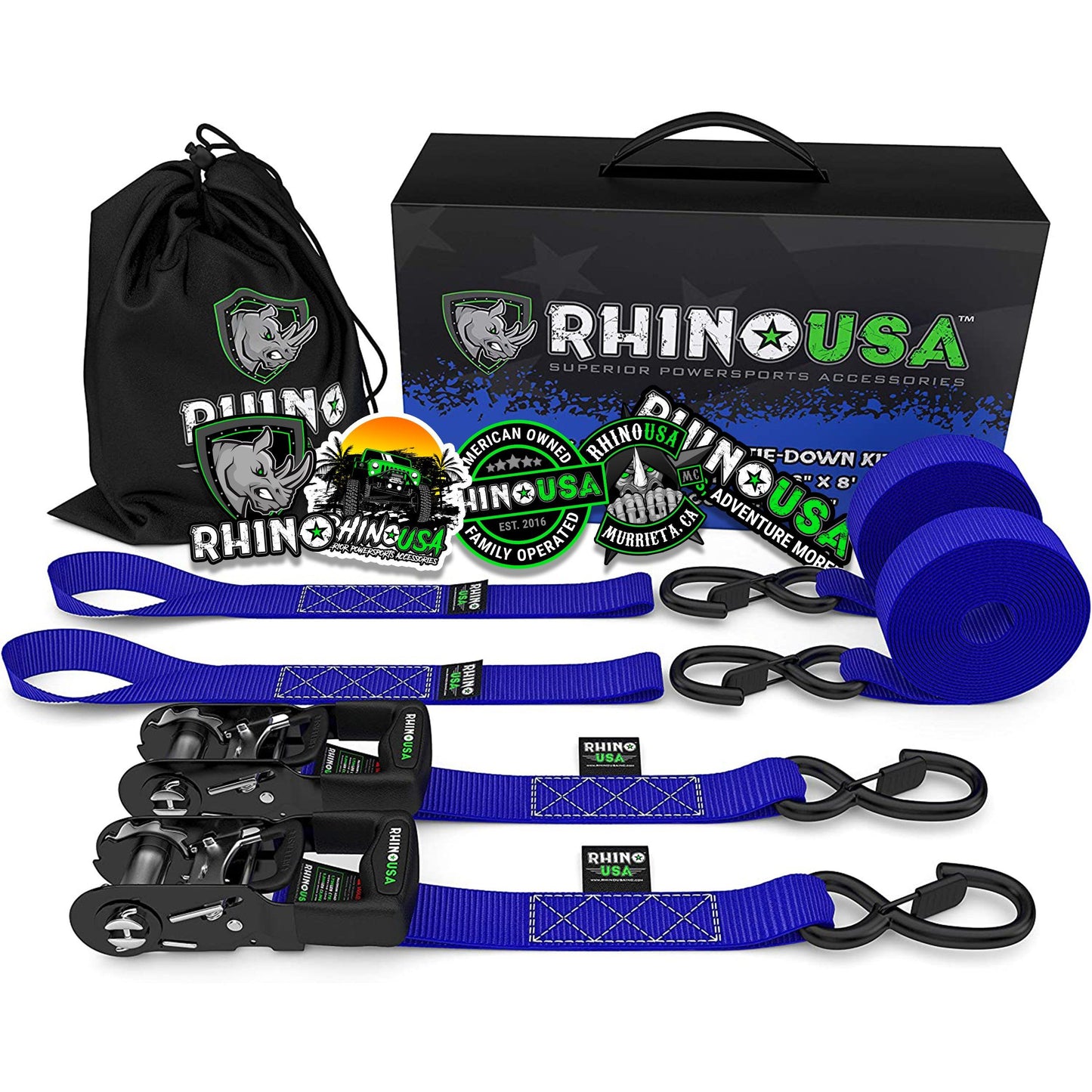 1.6" x 8' HD Ratchet Tie-Down Set (2-Pack) Tie-Down Straps Rhino USA, Inc. Blue
