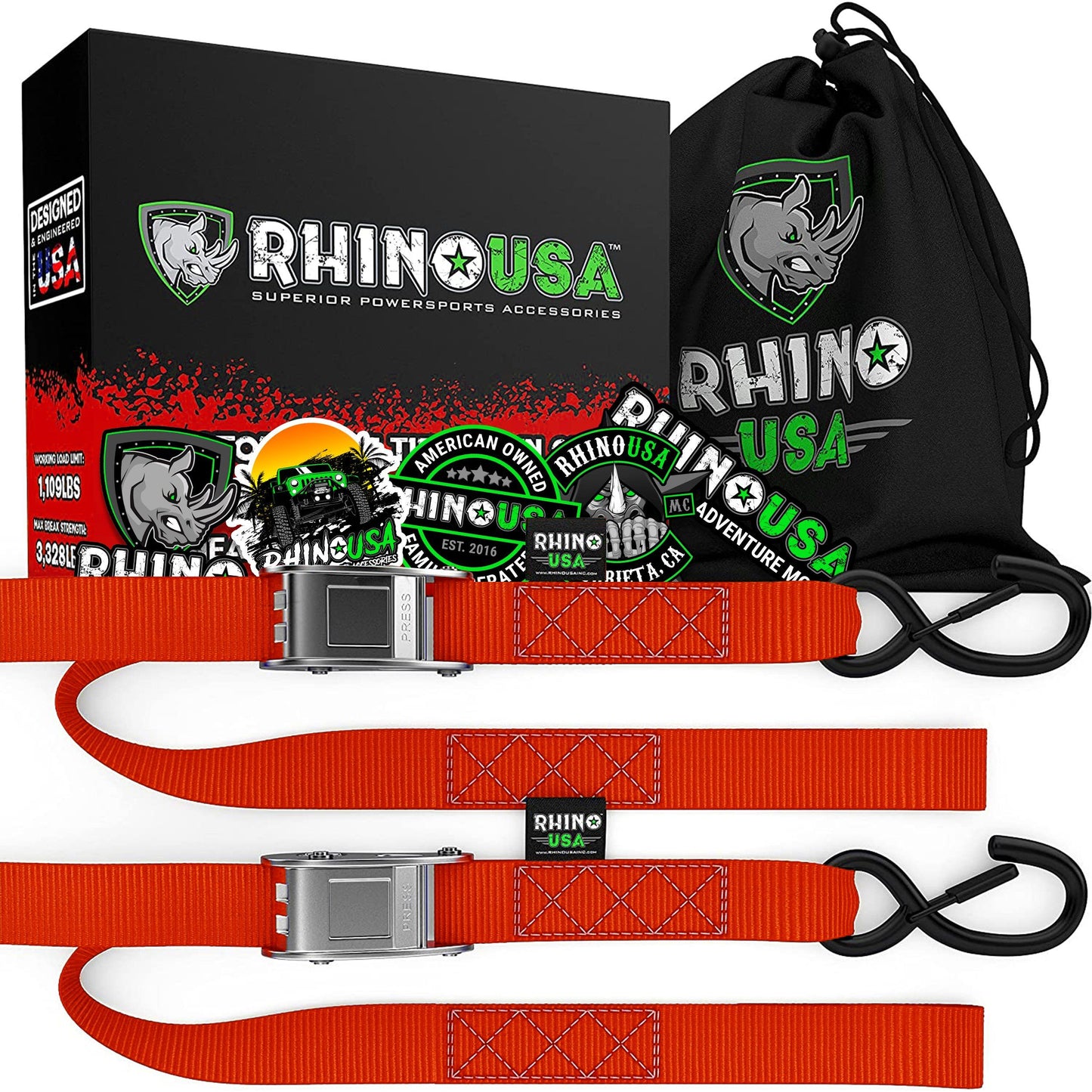 1.5" x 8' Cambuckle Tie-Down Straps (2-Pack) Rhino USA, Inc. Red