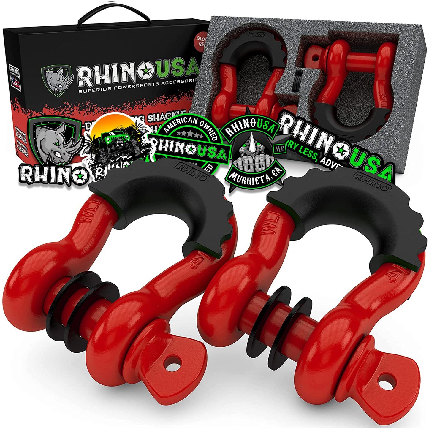 3/4" D-Ring Shackle Set (2-Pack) Recovery Rhino USA, Inc. Gloss Red