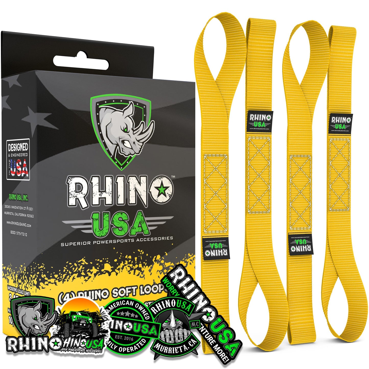 1.7" x 17" Soft Loop Tie-Down Straps (4-Pack) Tie-Down Straps Rhino USA, Inc. Yellow