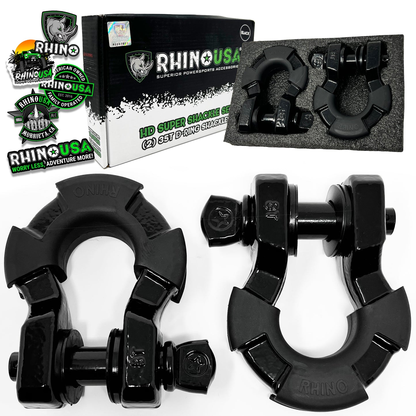 8 Ton Super Shackles w/ Isolators Recovery Rhino USA Black