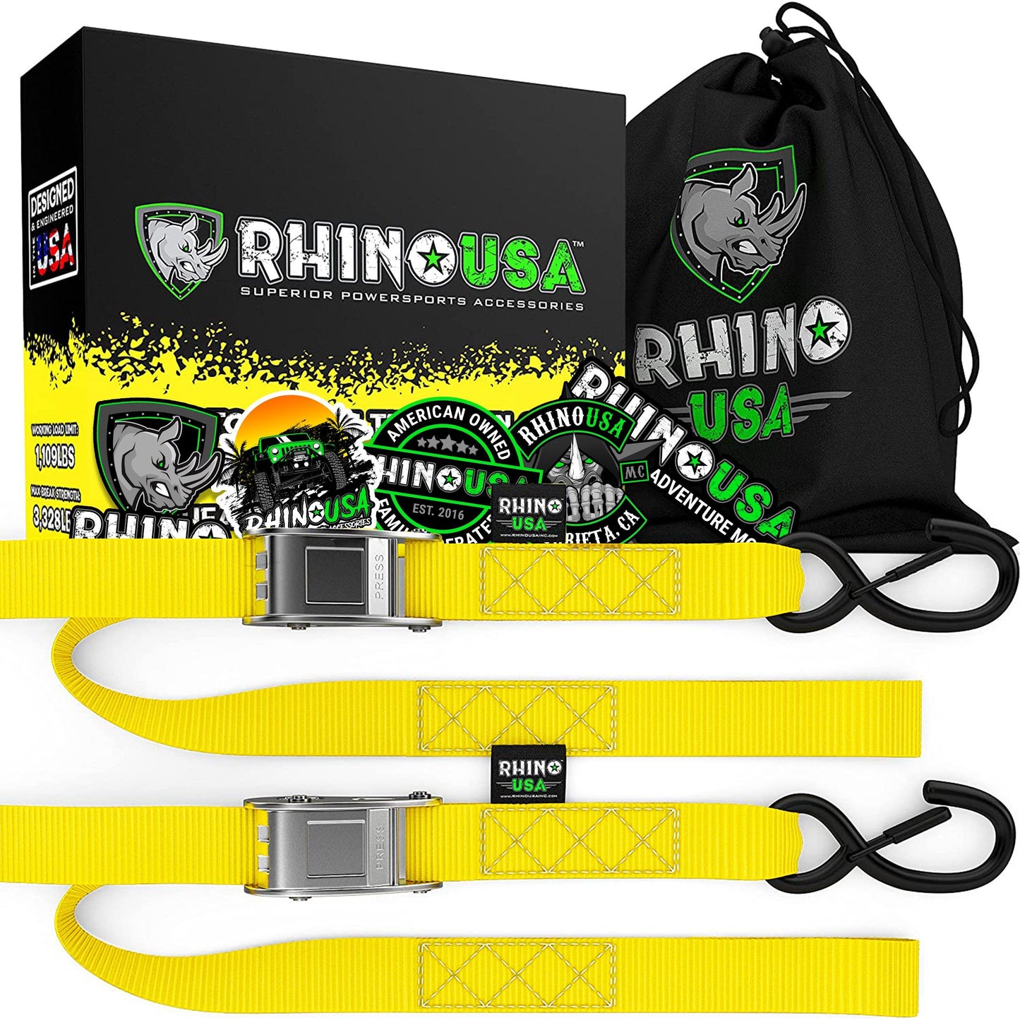 1.5" x 8' Cambuckle Tie-Down Straps (2-Pack) Rhino USA, Inc. Yellow