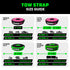 Tow strap size guide comparing 2 inch, 3 inch, 4 inch, and 6 inch Rhino USA recovery tow straps by capacity