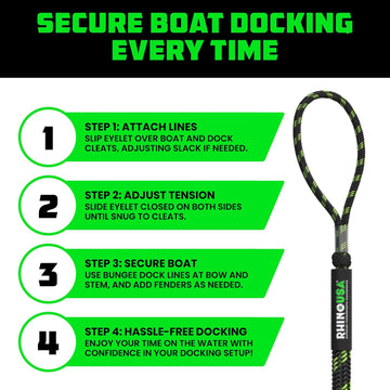 Dock Lines Ropes 4ft - Cordes D'Amarrage Élastiques Résistantes Pour Bateau Et Jet Ski - Lignes Avec Bungee