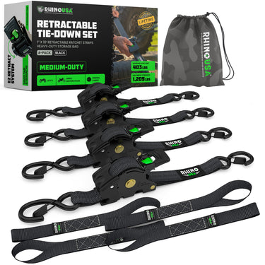 Rhino USA retractable tie-down set: 4-pack of black 1