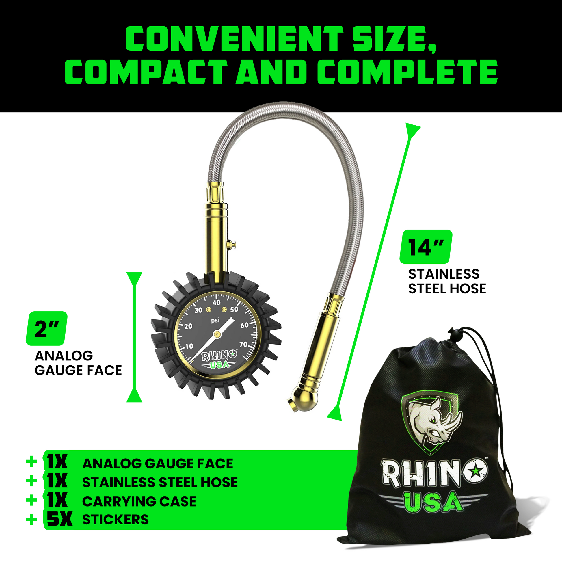 Rhino USA 75 PSI Tire Pressure Gauge