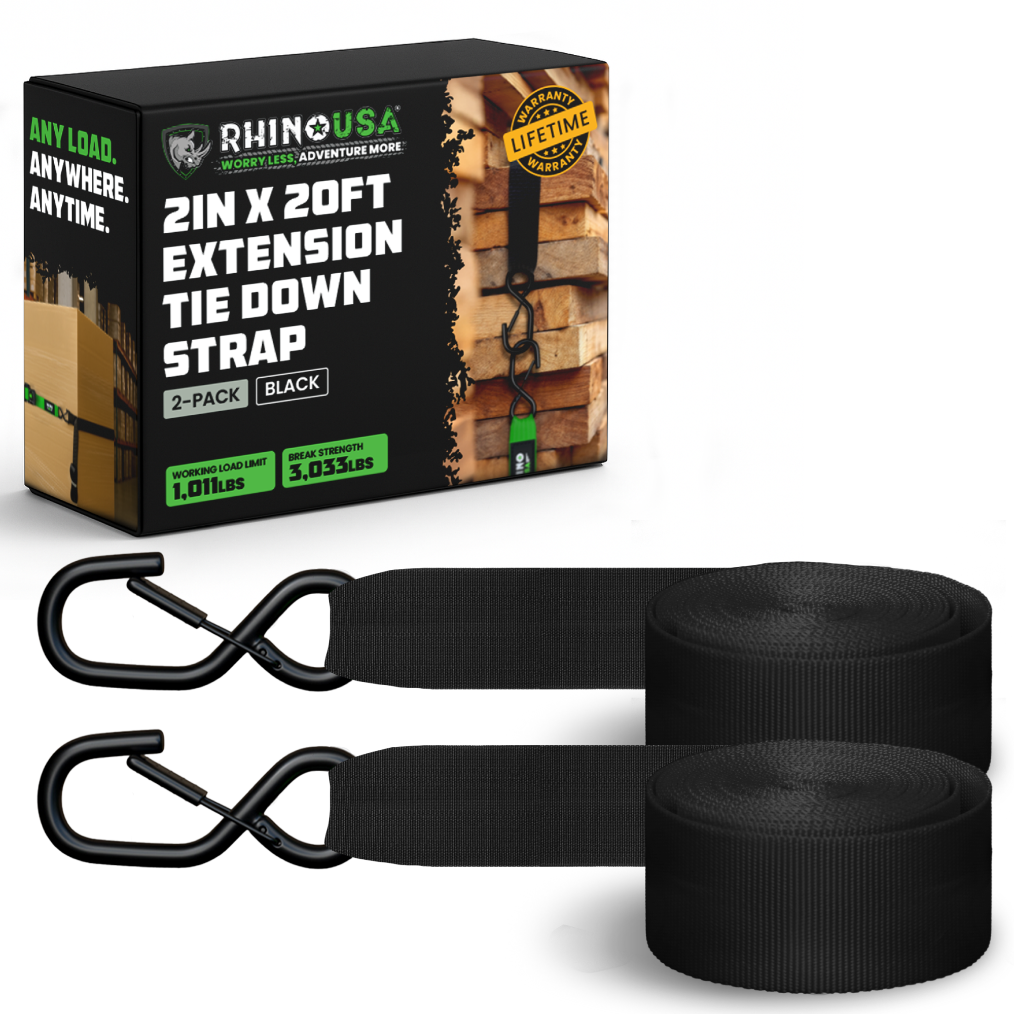 2" x 20' Ratchet Strap Extension (2-Pack)