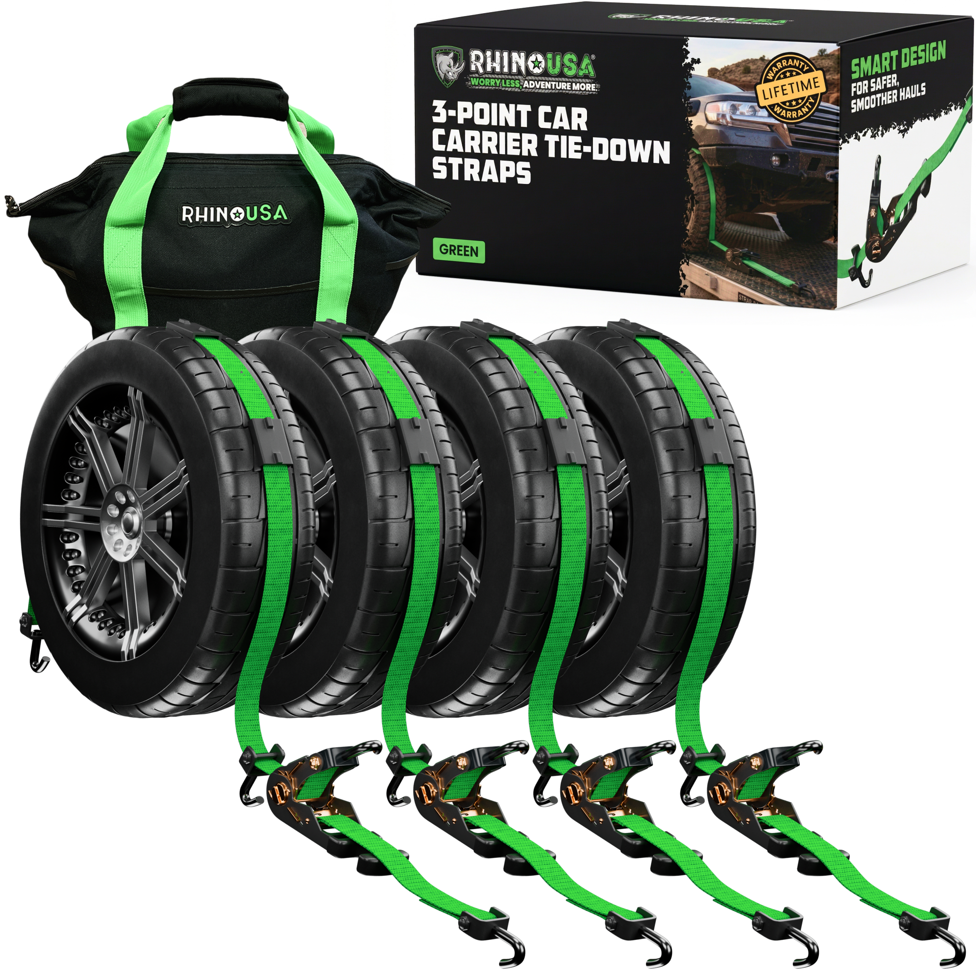 2" x 12' 3-Point Car Carrier Tie-Down Straps