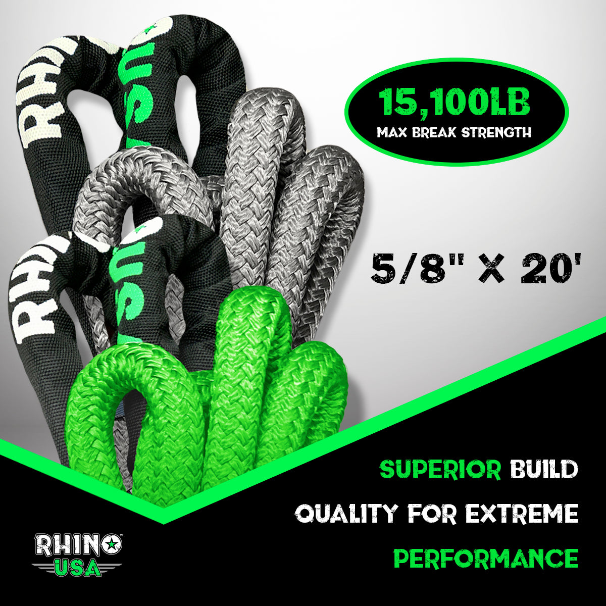 Rhino USA, Inc. 1 x 30' Kinetic Recovery Rope Gray