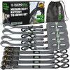 Rhino USA 1" x 15' ratchet tie-down kit with gray straps and soft loops, camo bag, and sticker pack