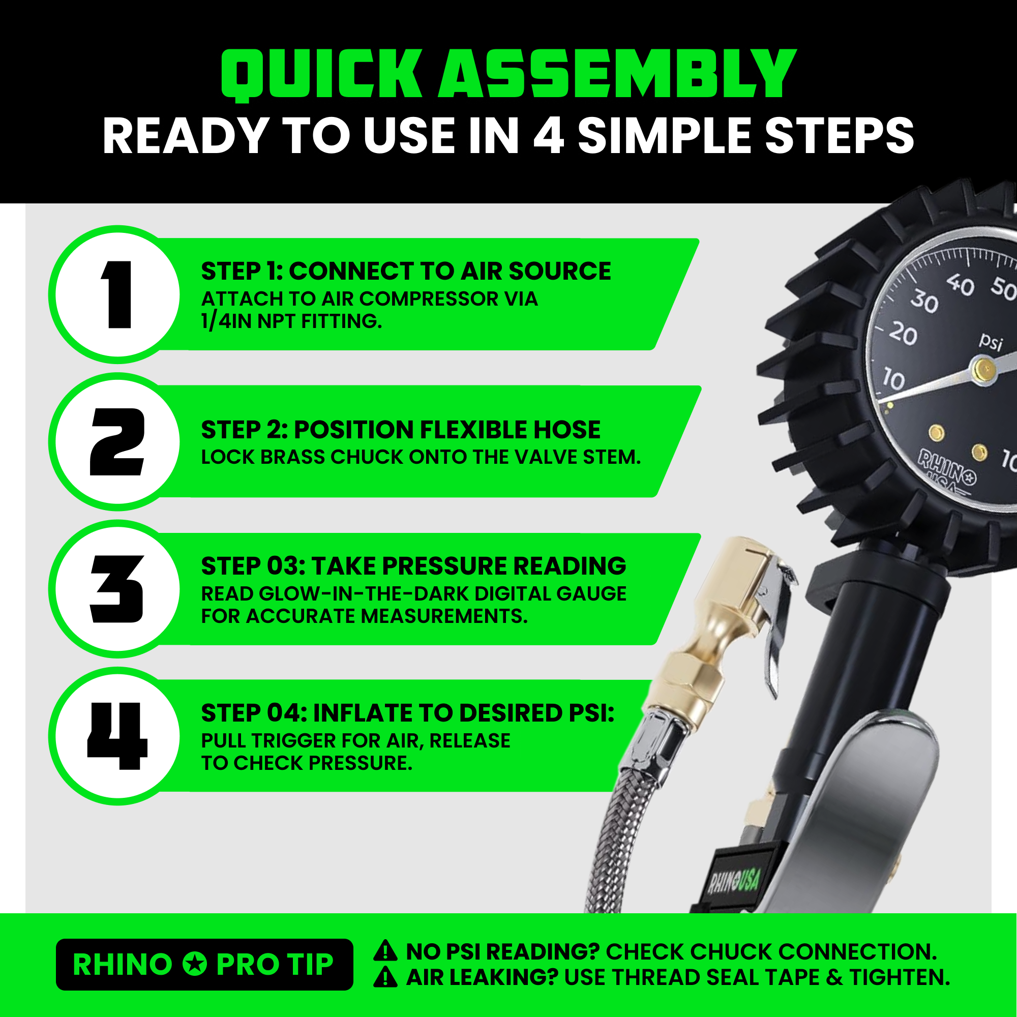 100 PSI Tire Inflator Gauge