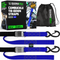 Rhino USA 2-pack motorcycle cambuckle tie-down straps in blue, 1.5 inch by 8 foot with camo storage bag