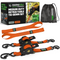 Rhino USA retractable tie-down set: 2-pack of orange 1" x 10' ratchet straps with camo storage bag and retail box