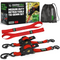 Rhino USA retractable tie-down set: 2-pack of red 1" x 10' ratchet straps with camo storage bag and retail box