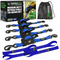 Rhino USA retractable tie-down set: 4-pack of blue 1" x 10' ratchet straps with camo storage bag and retail box
