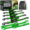 Rhino USA retractable tie-down set: 4-pack of green 1" x 10' ratchet straps with camo storage bag and retail box
