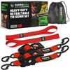 2 inch by 10 foot Rhino USA retractable ratchet straps 2-pack in red with storage bag