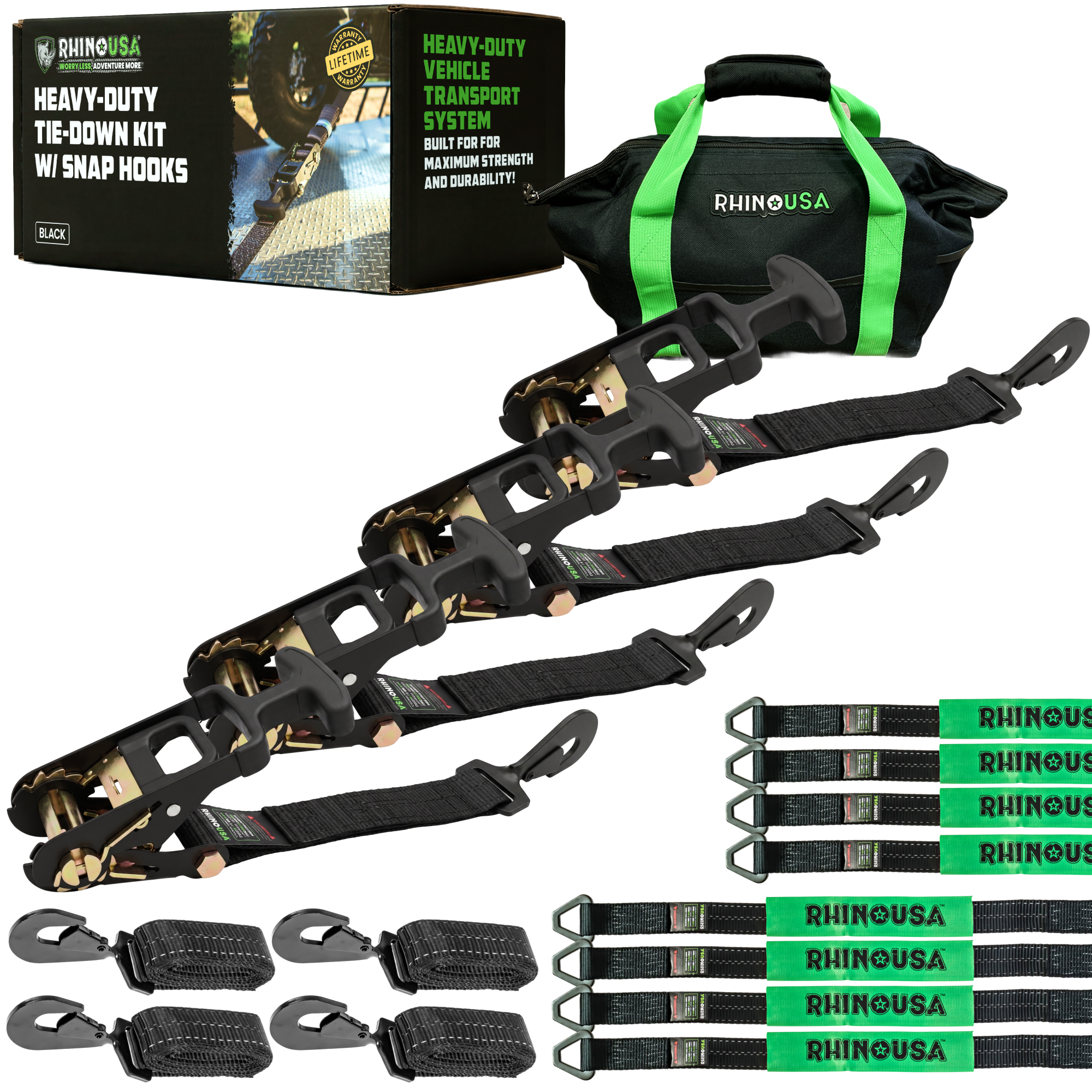 2" x 8' Vehicle Tie-Down Kit (Snap-Hooks)