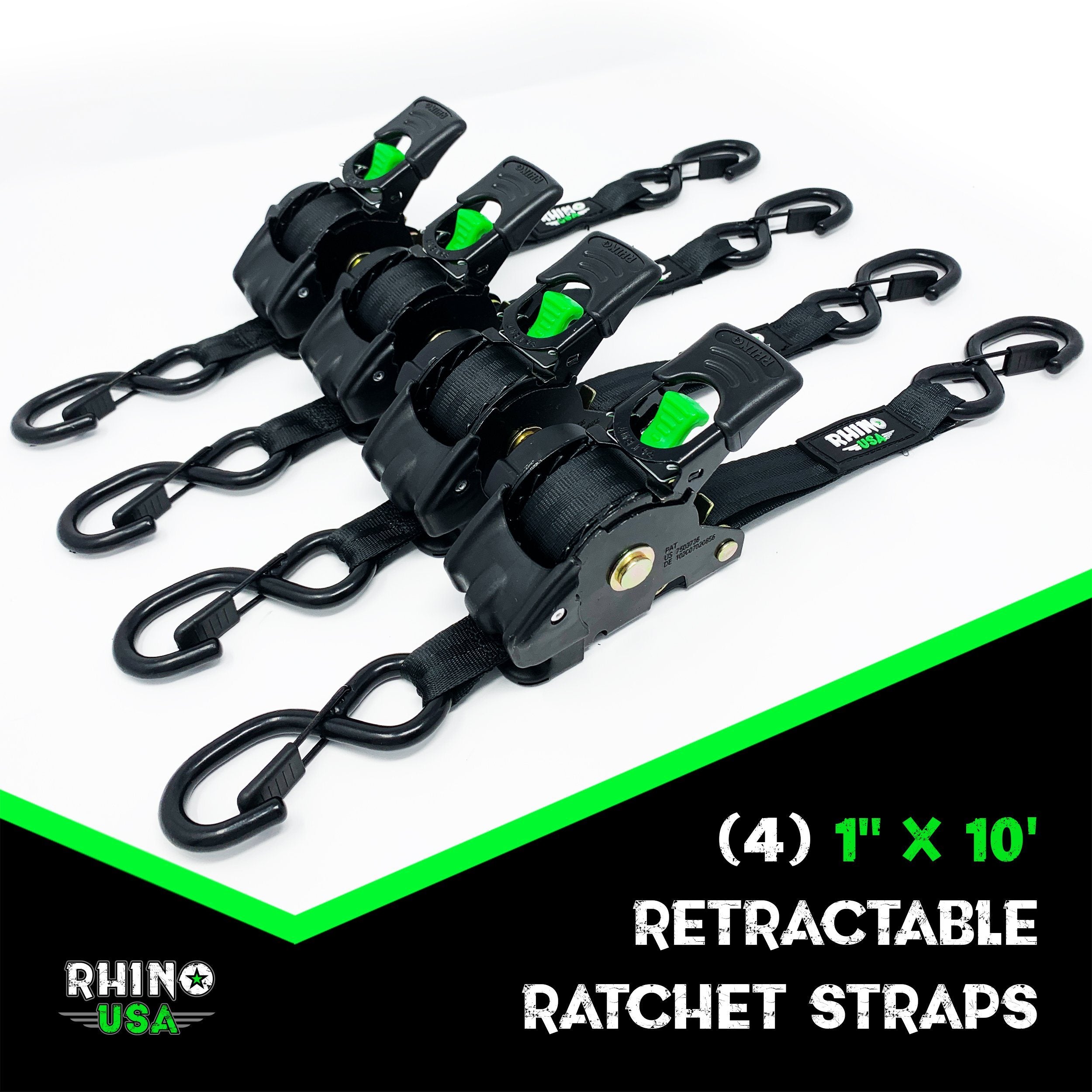 1" x 10' Retractable Ratchet Straps (4-Pack) Tie-Down Straps Rhino USA 
