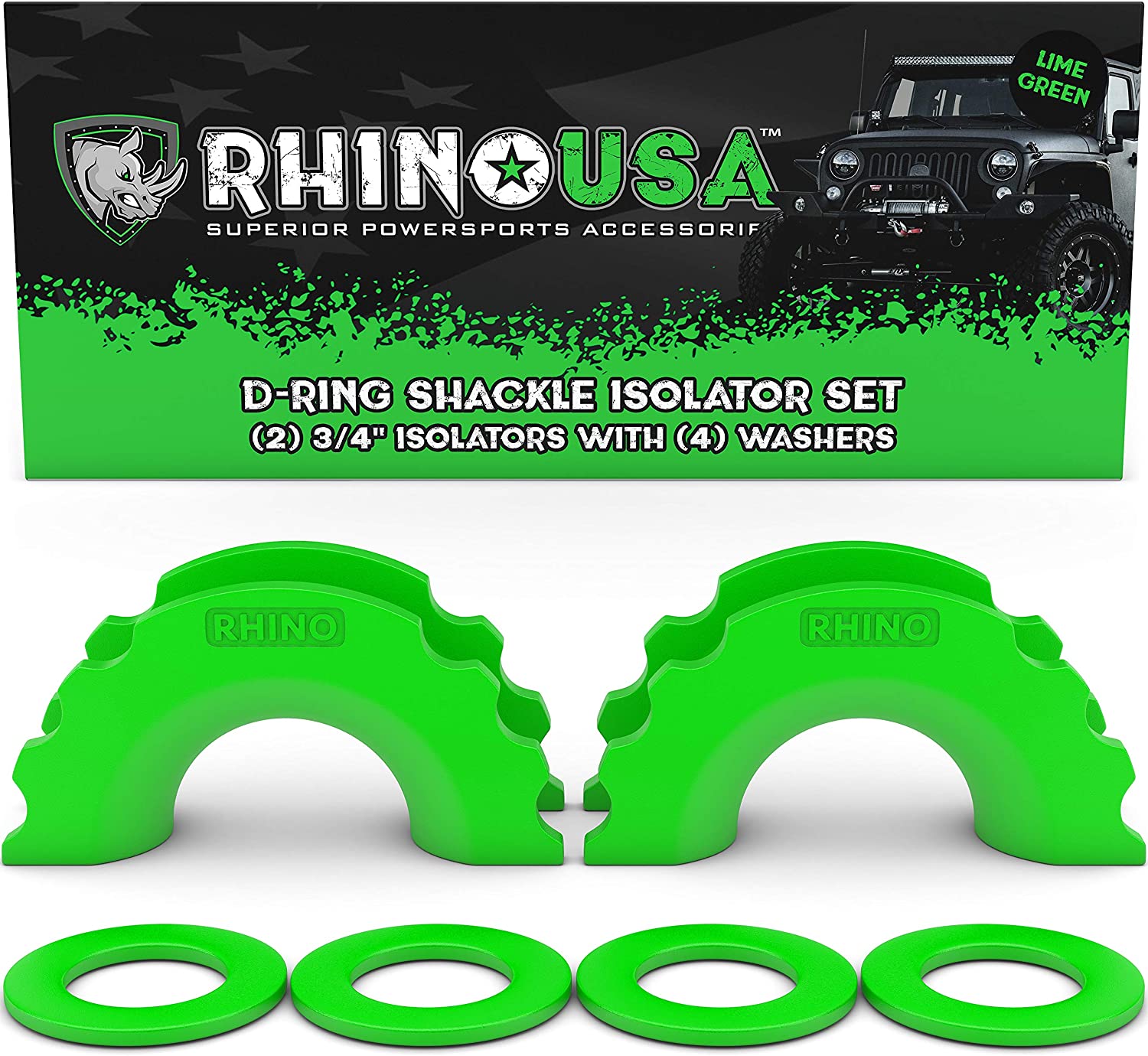 D-Ring Shackle Isolators Recovery Rhino USA Lime 