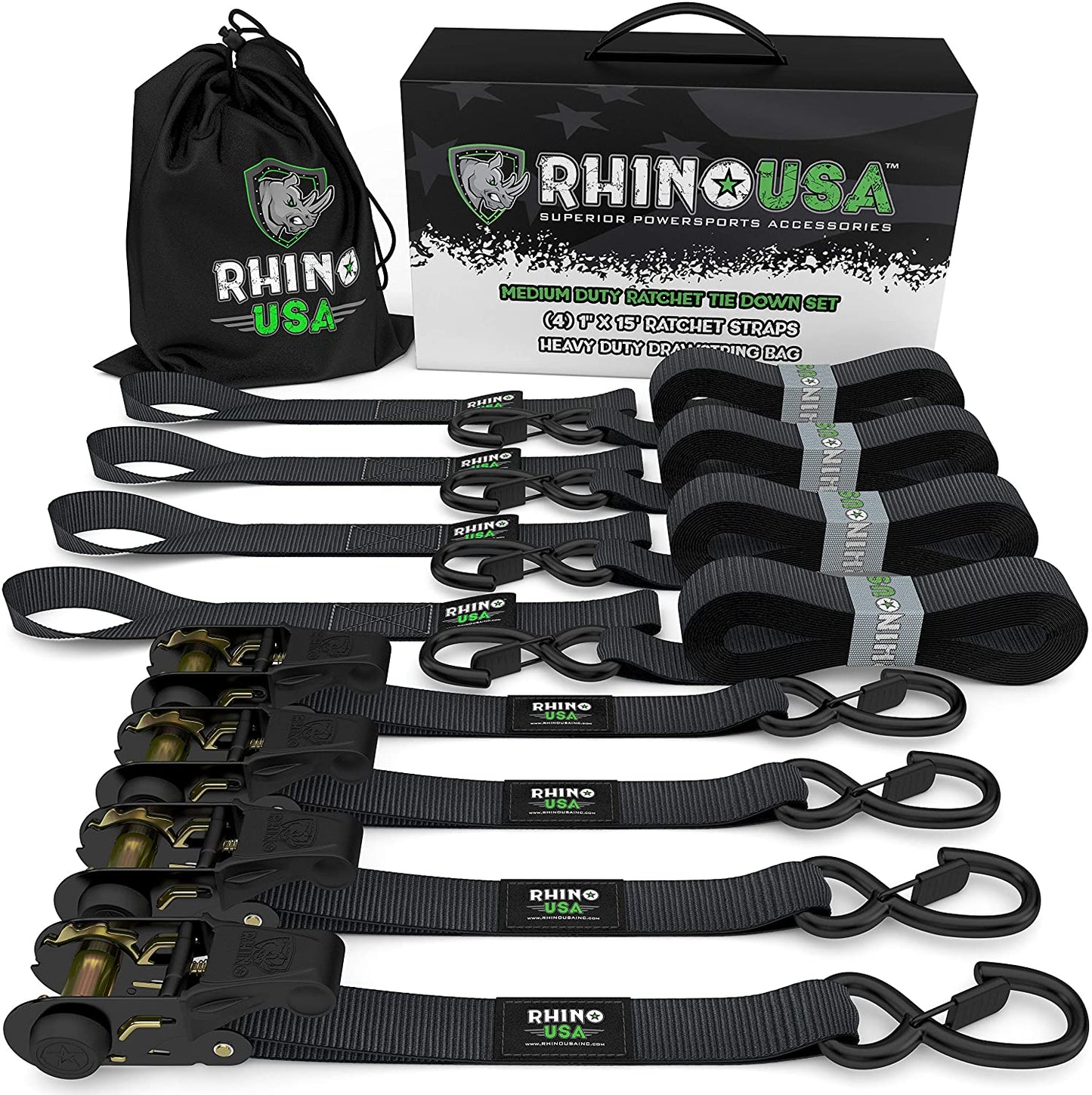 1" x 15' Ratchet Tie-Down Set (4-Pack) Rhino USA, Inc. 