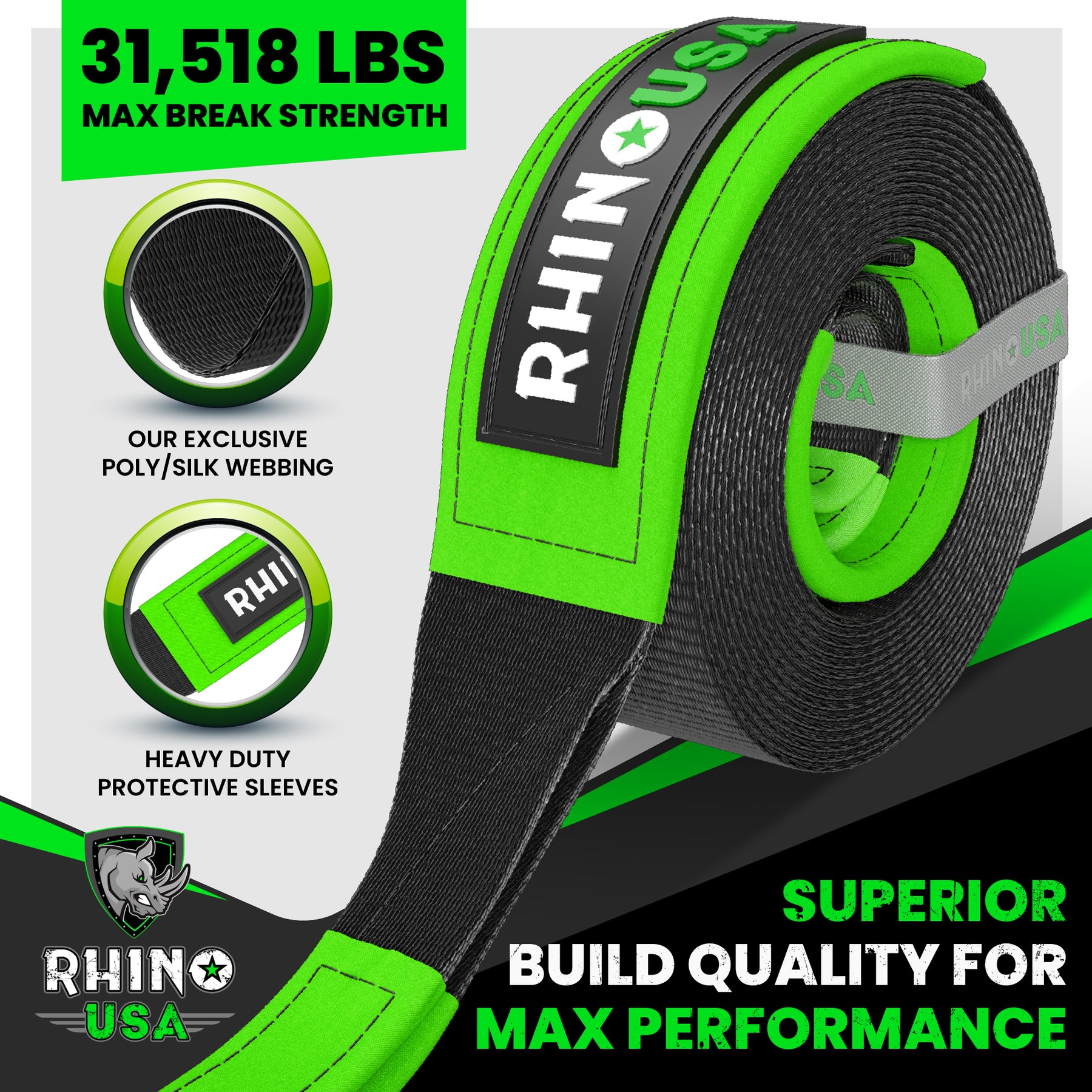 Best Recovery Tow Strap (3" Ultimate) Rhino USA