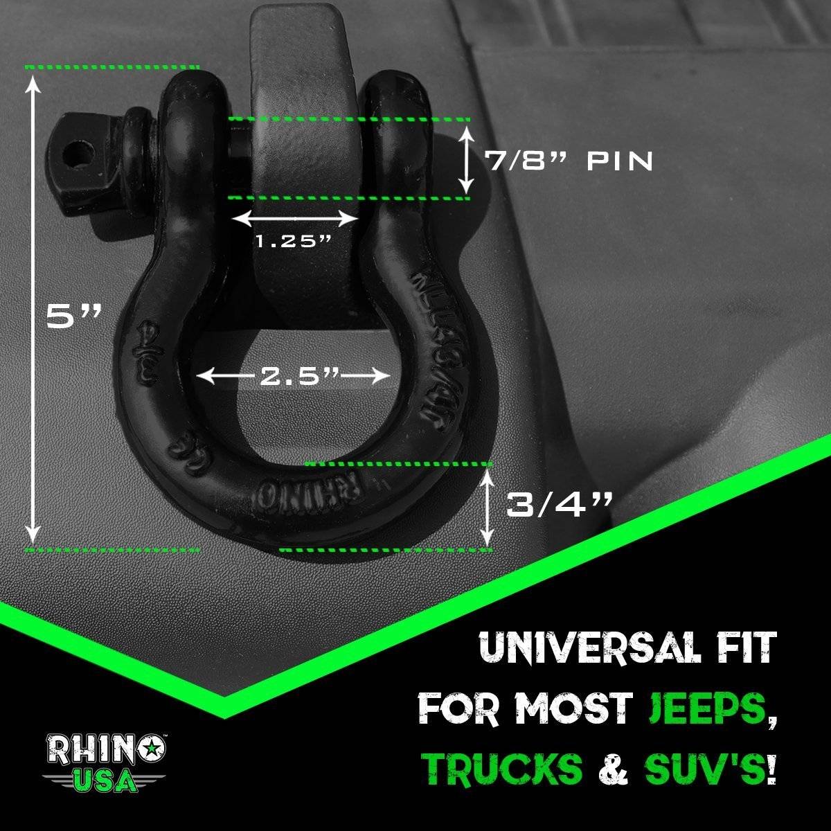 Rhino USA 30' Tow Strap & D-Ring Shackle Set Combo