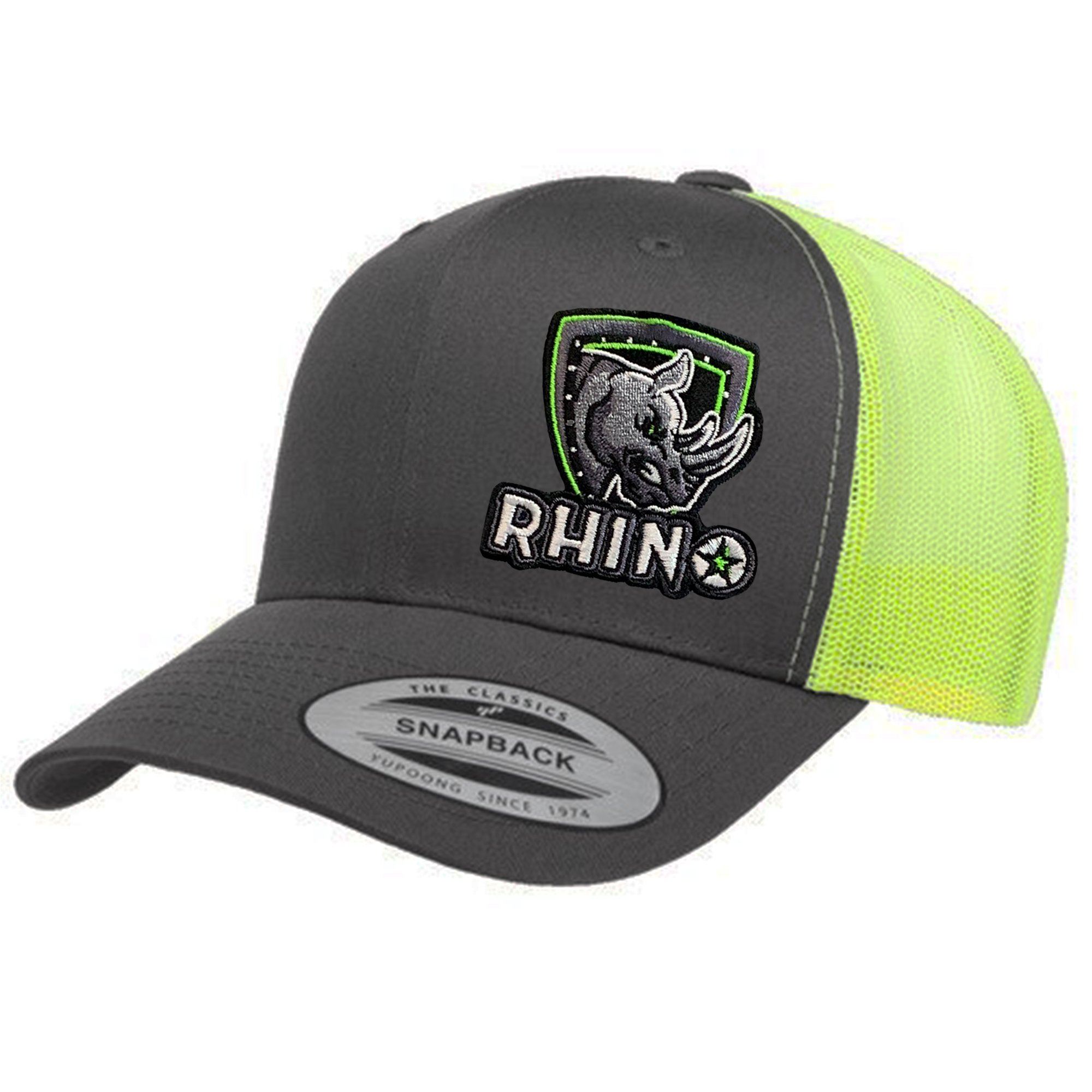 Mesh Snapback - Curved Bill Caps Rhino USA, Inc. Charcoal/Neon 