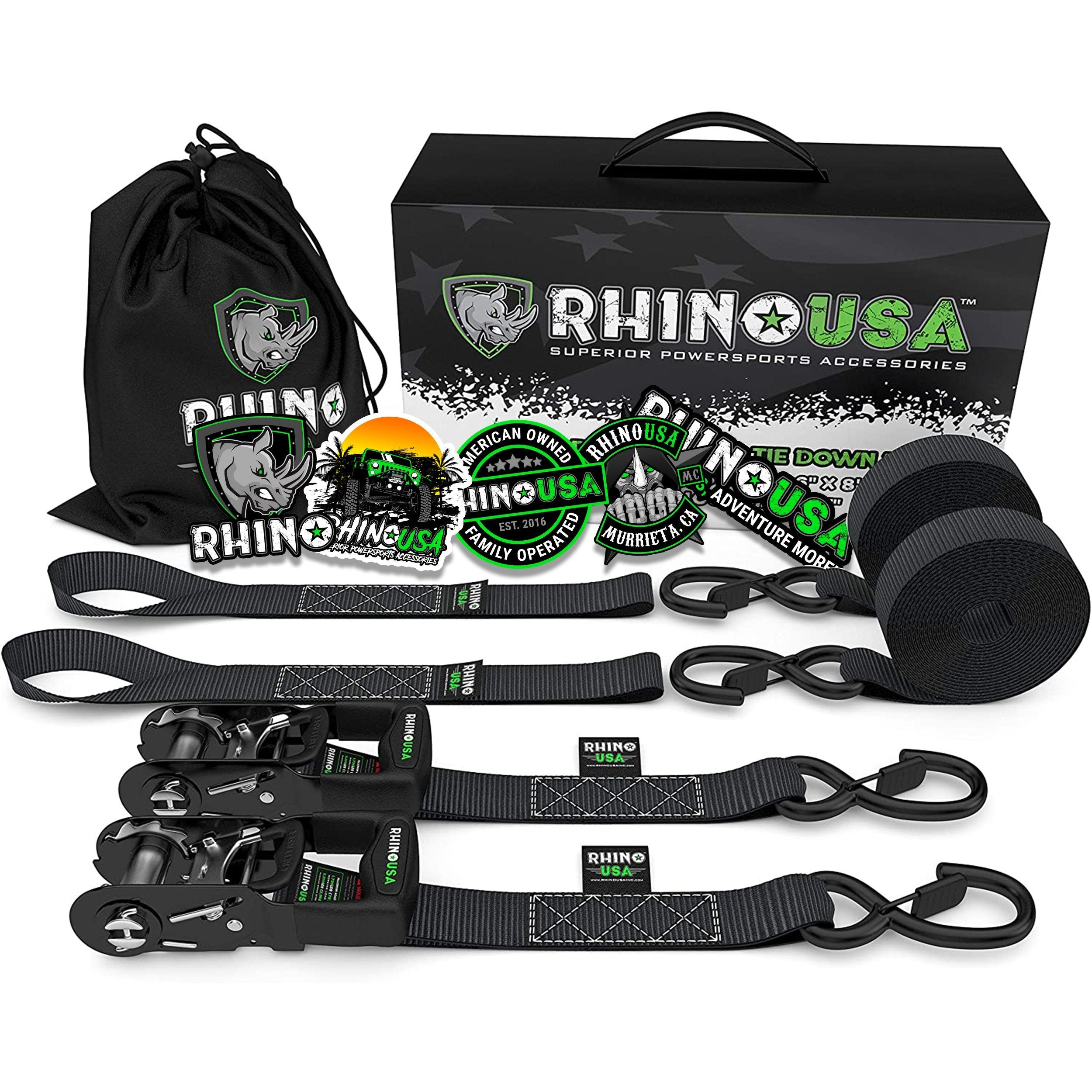 1.6" x 8' HD Ratchet Tie-Down Set (2-Pack) Tie-Down Straps Rhino USA, Inc. Black 